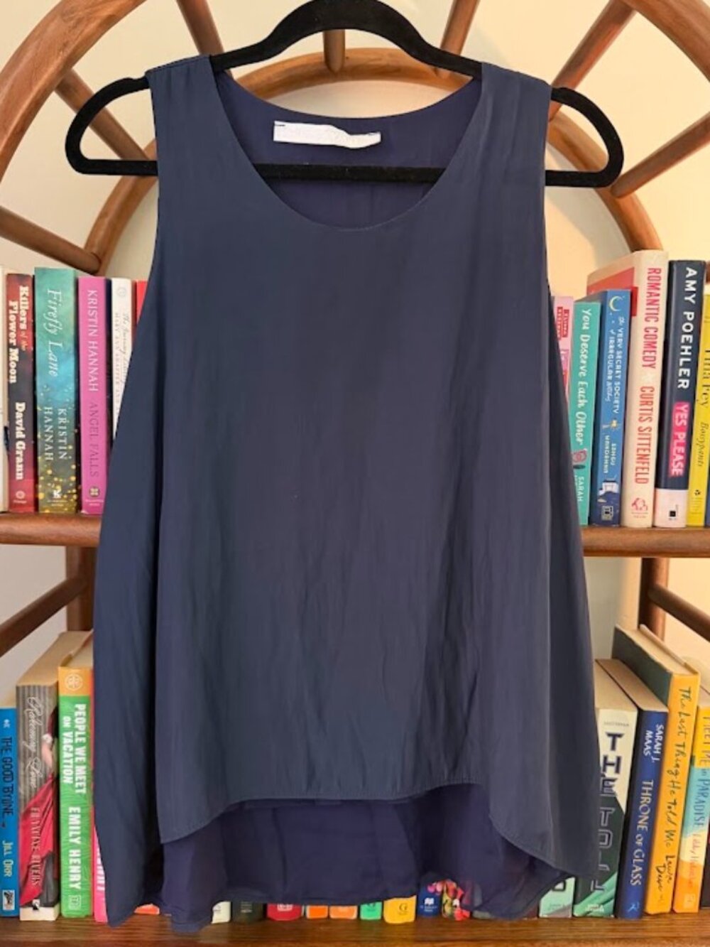 Lola & Sophie Silk Blend Layered Tank Top Navy Blue High-Low Hem | Size L |